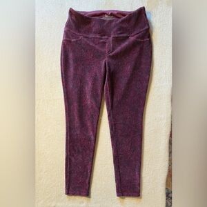 Women's  Suave Knit Corduroy Leggings Burgundy Printed with Tummy Control